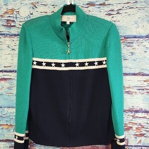 ST John Sport Teal and Navy Knit Jacket Size 8